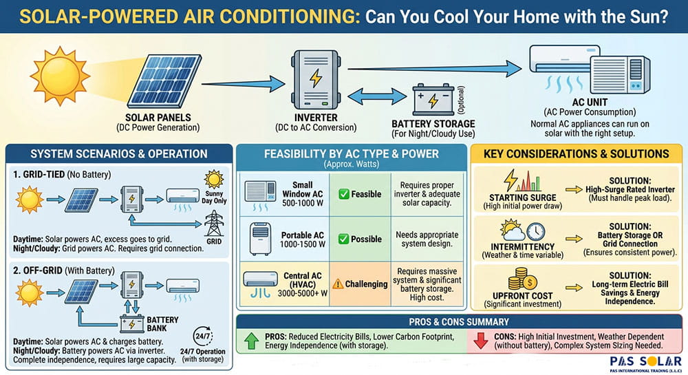 Can a solar panel run AC