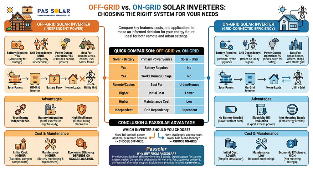 Difference between off-grid and on-grid solar panel inverters